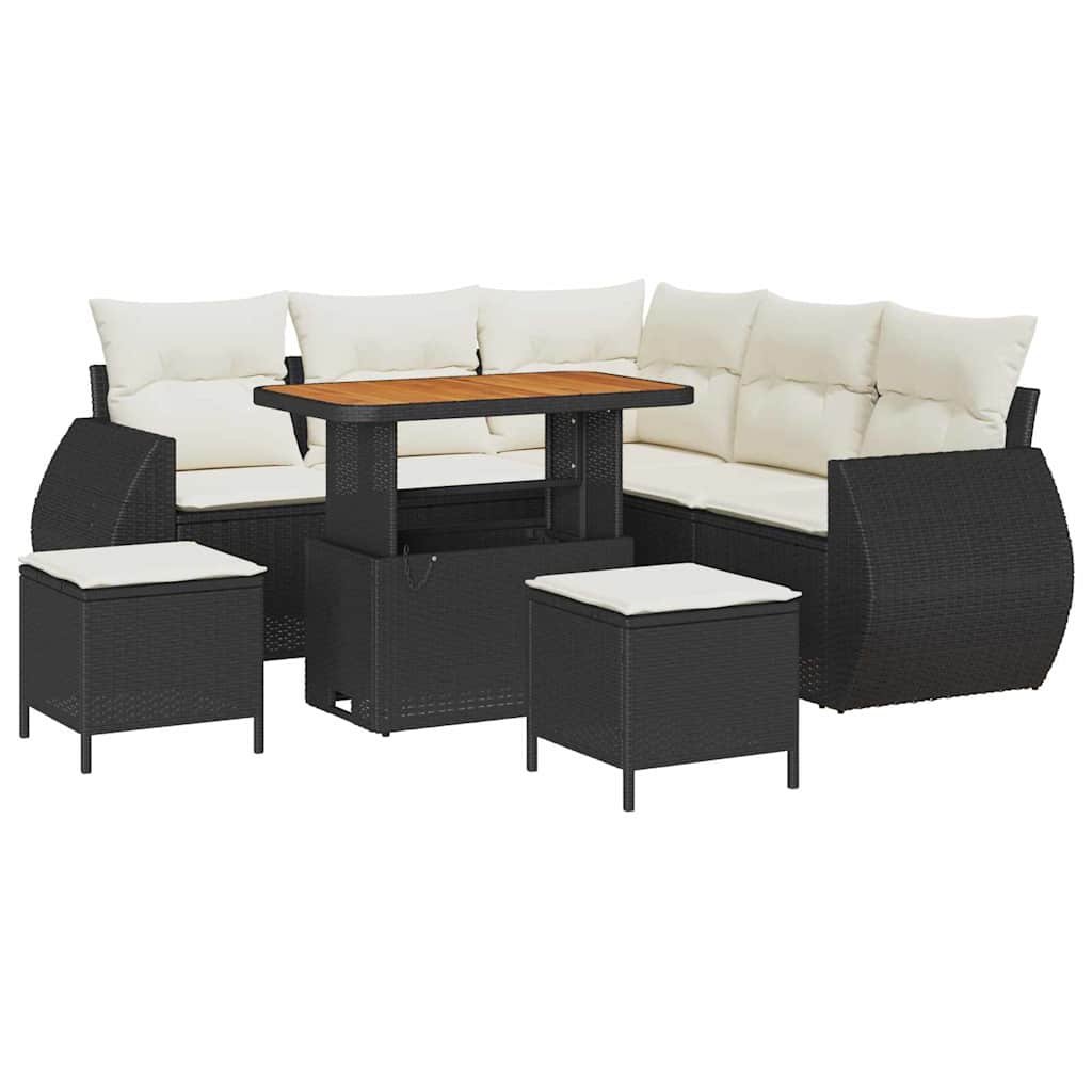 Havesofa Sæt 8 stk. Sort polyrattan