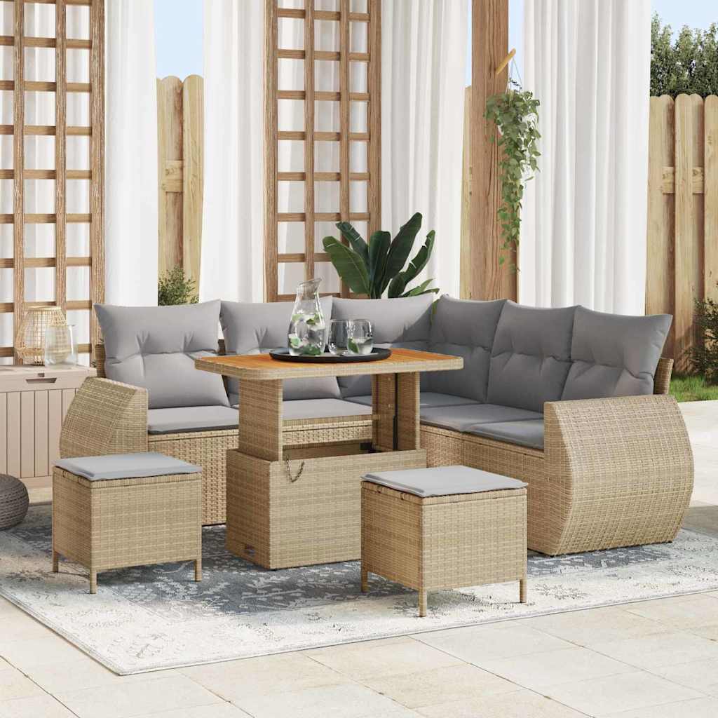 Havesofa Sæt 8 pcs Beige polyrattan