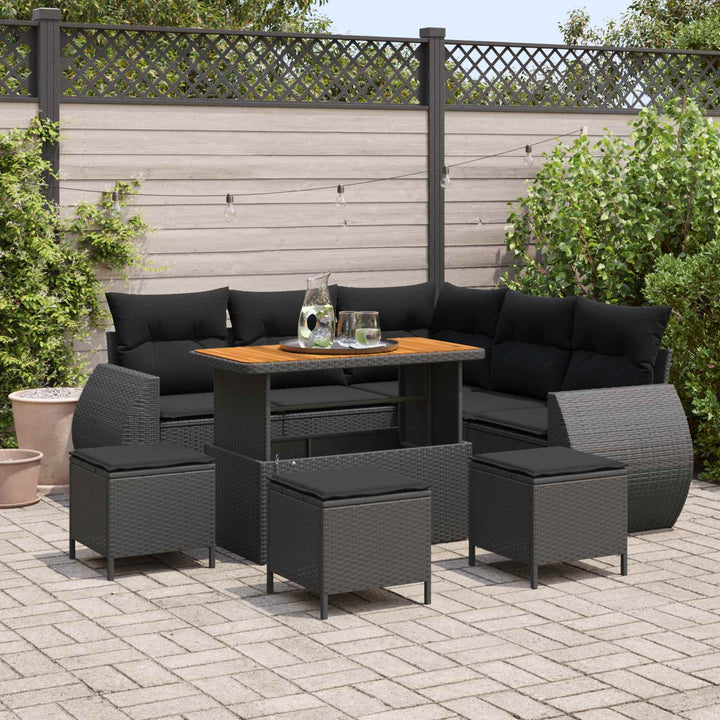 Havesofa Sæt 9 pcs Sort polyrattan