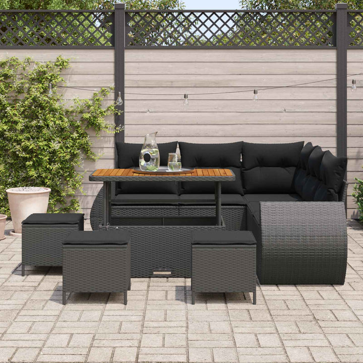 Havesofa Sæt 9 pcs Sort polyrattan