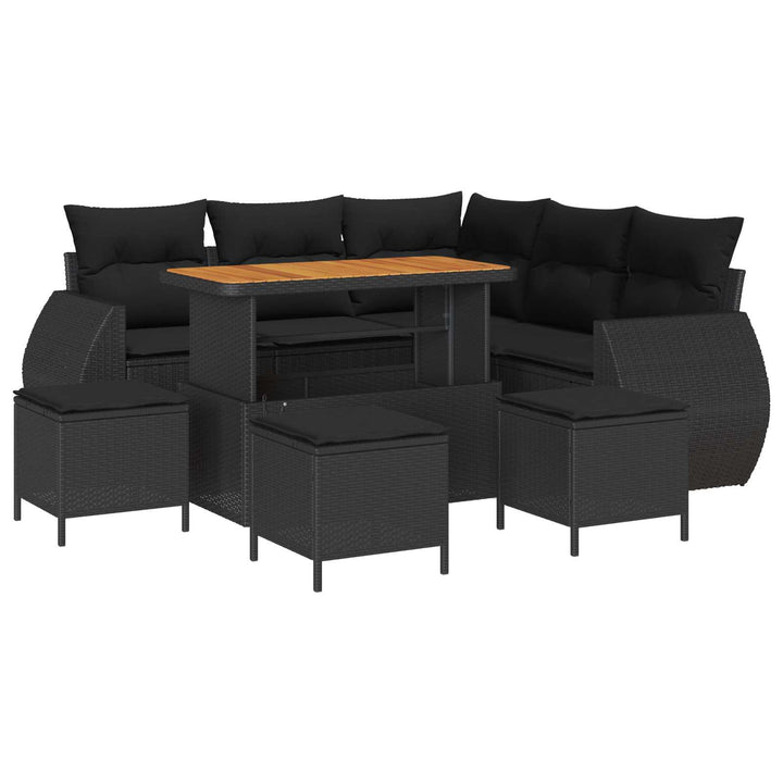 Havesofa Sæt 9 pcs Sort polyrattan