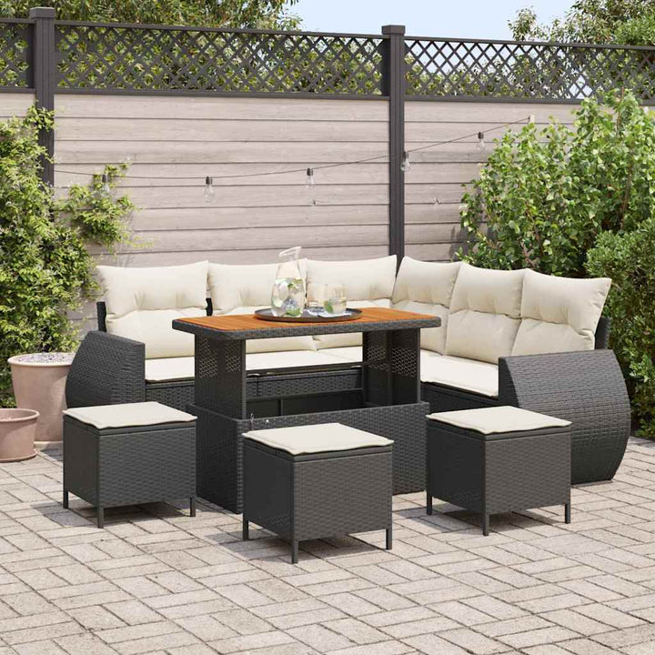 Havesofa Sæt 9 stk. Sort polyrattan