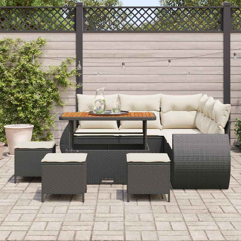 Havesofa Sæt 9 stk. Sort polyrattan