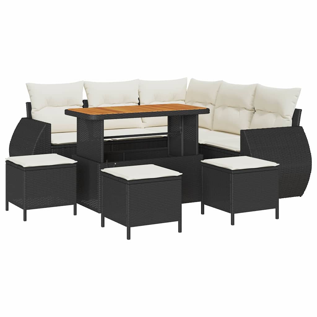 Havesofa Sæt 9 stk. Sort polyrattan