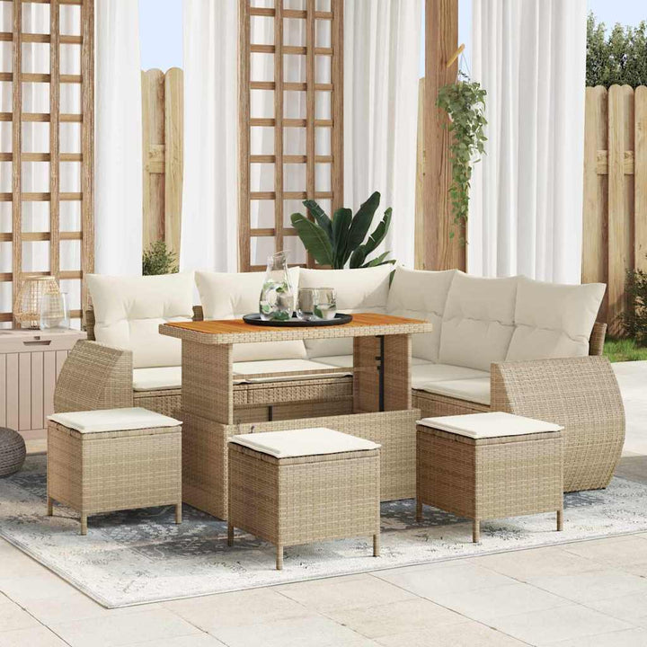 Havesofa Sæt 9 pcs Beige polyrattan