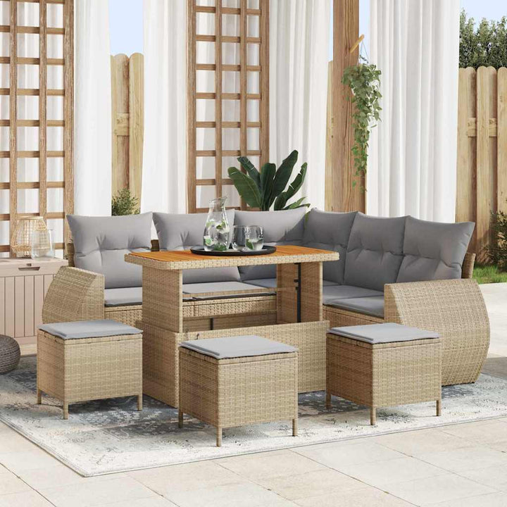 Havesofa Sæt 9 pcs Beige polyrattan