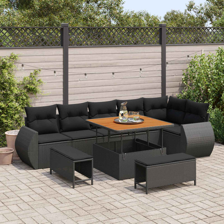Havesofa Sæt 9 pcs Sort polyrattan
