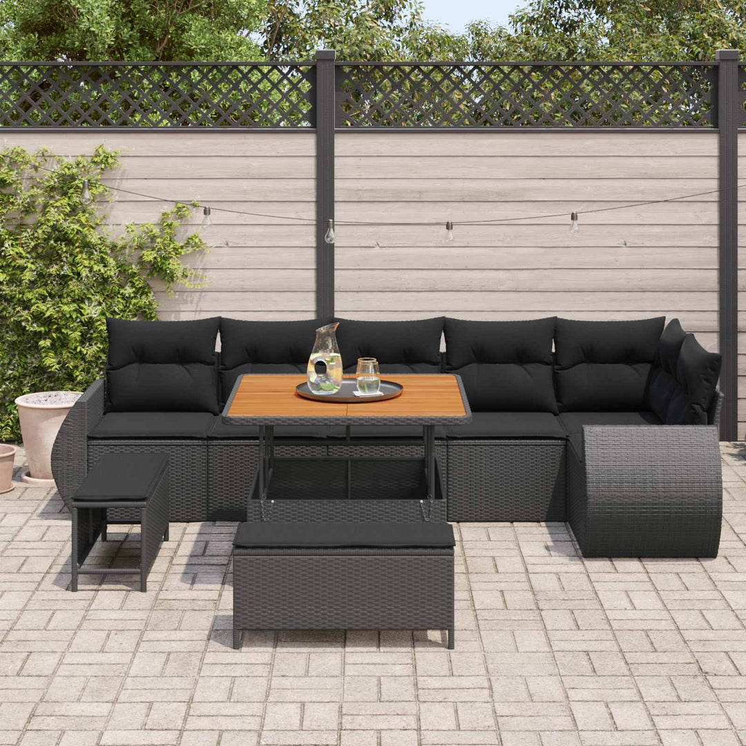 Havesofa Sæt 9 pcs Sort polyrattan