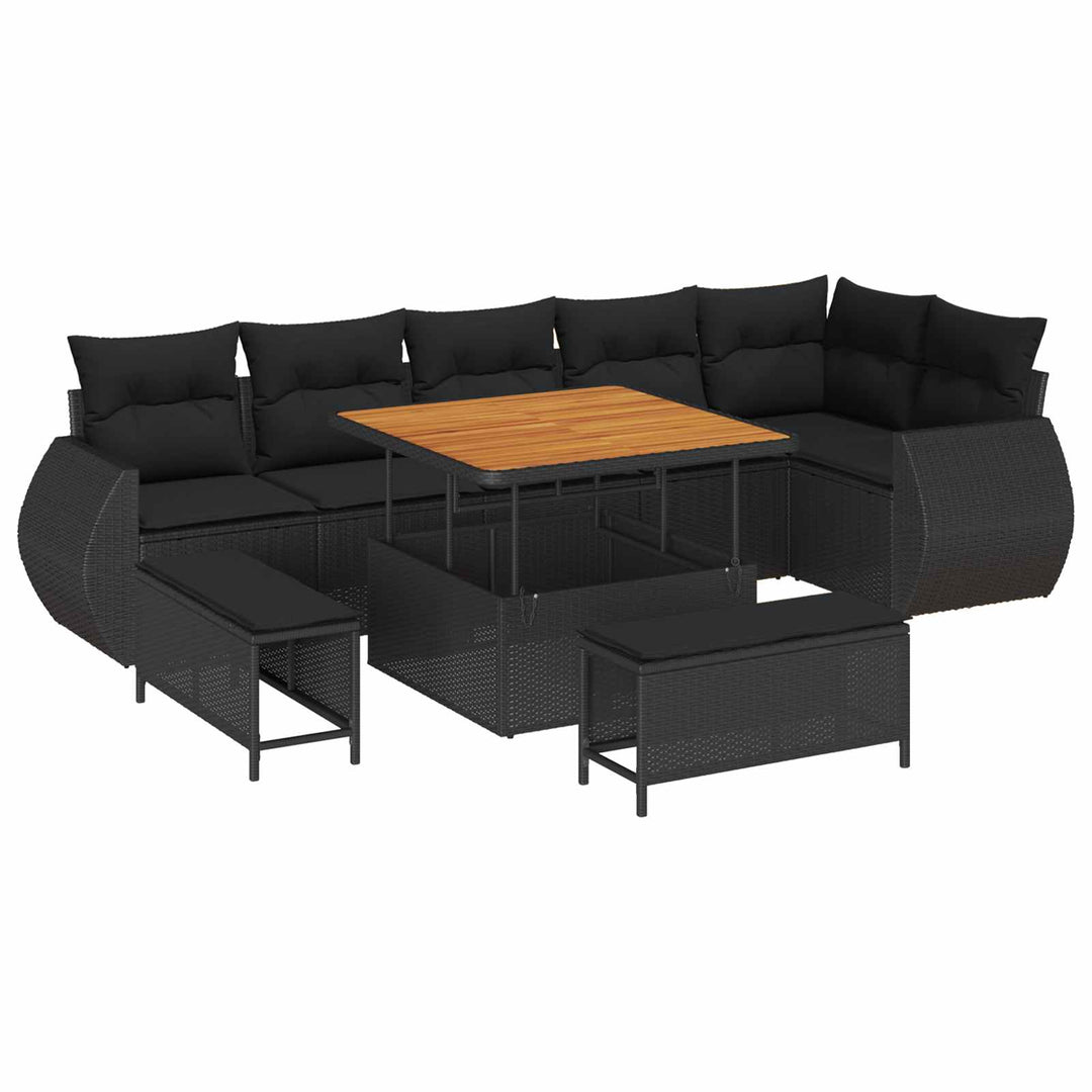 Havesofa Sæt 9 pcs Sort polyrattan