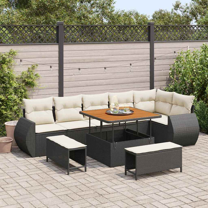 Havesofa Sæt 9 pcs Sort polyrattan