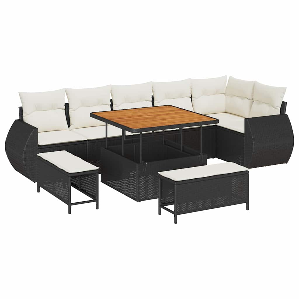 Havesofa Sæt 9 pcs Sort polyrattan