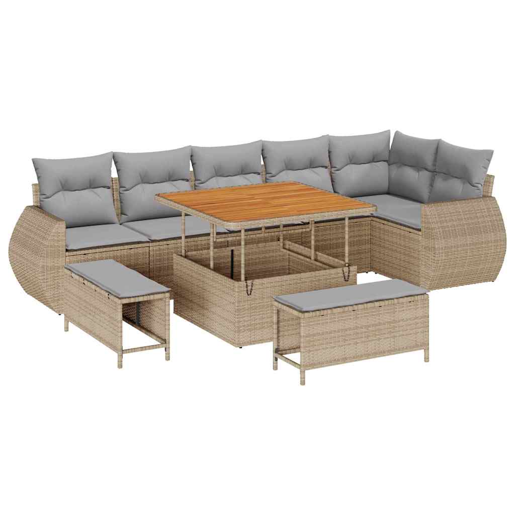 Havesofa Sæt 9 pcs Beige polyrattan