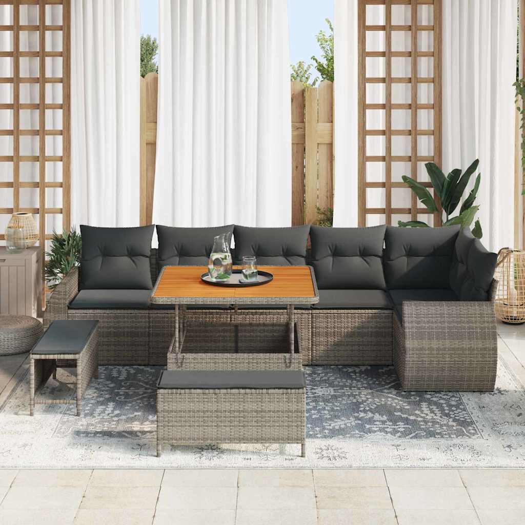 Havesofa Sæt 9 pcs Grå polyrattan
