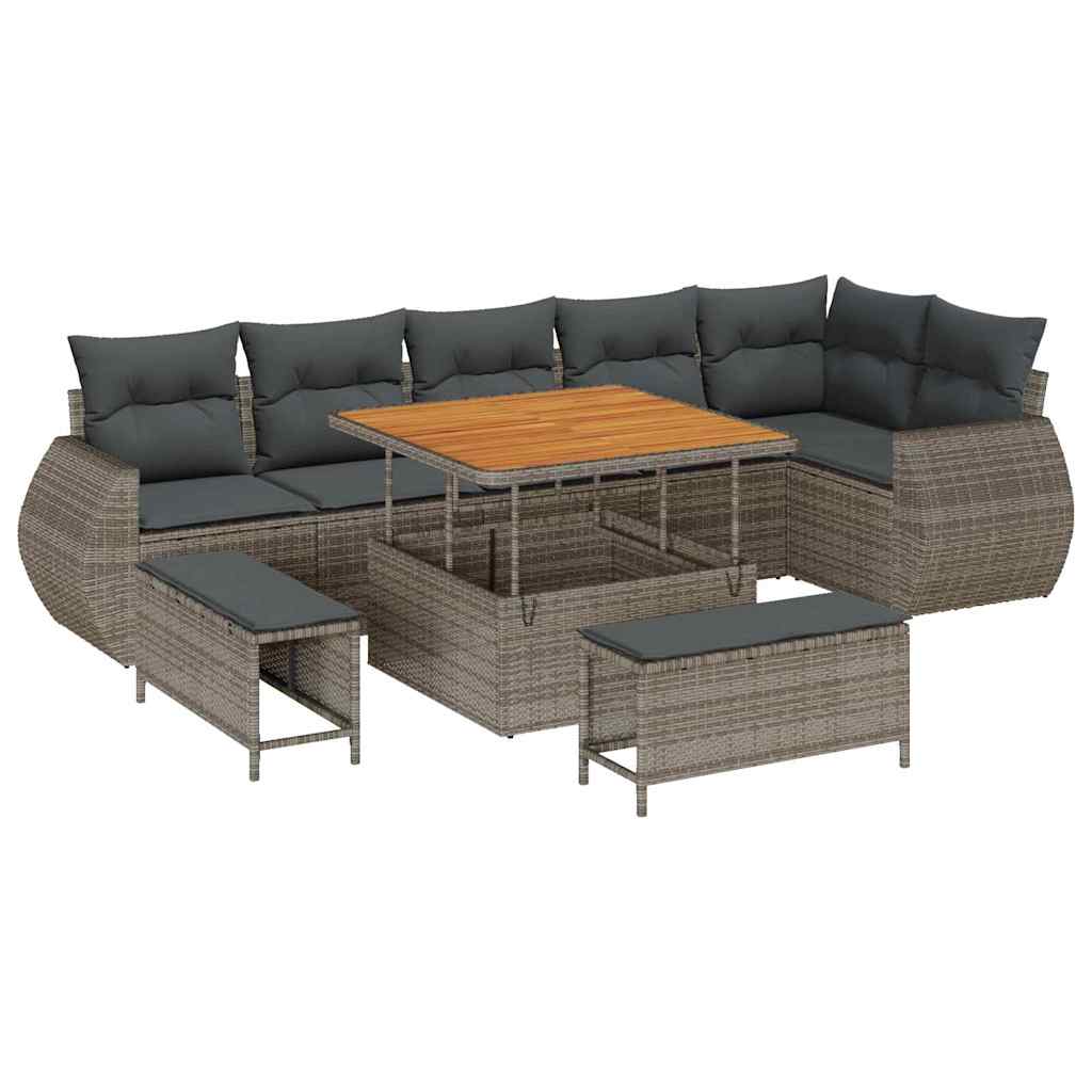Havesofa Sæt 9 stk. Grå polyrattan