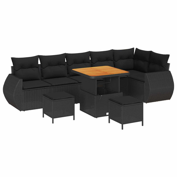 Havesofa Sæt 9 pcs Sort polyrattan