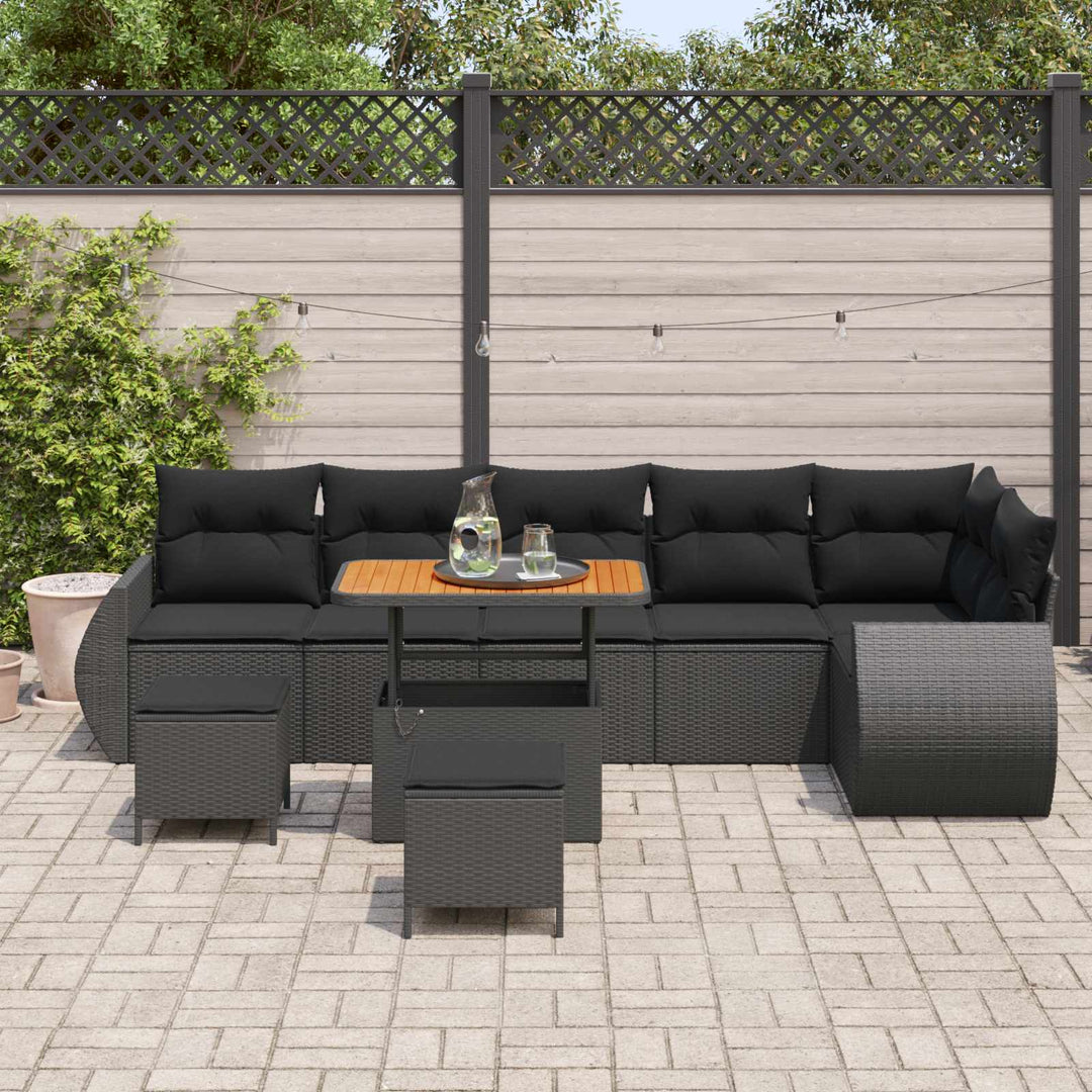 Havesofa Sæt 9 pcs Sort polyrattan