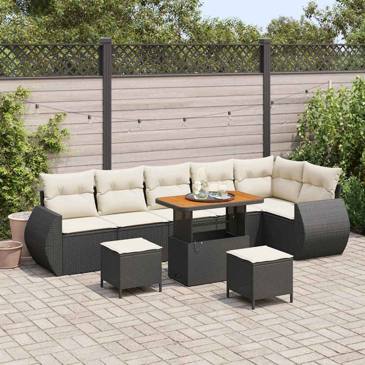 Havesofa Sæt 9 stk. Sort polyrattan