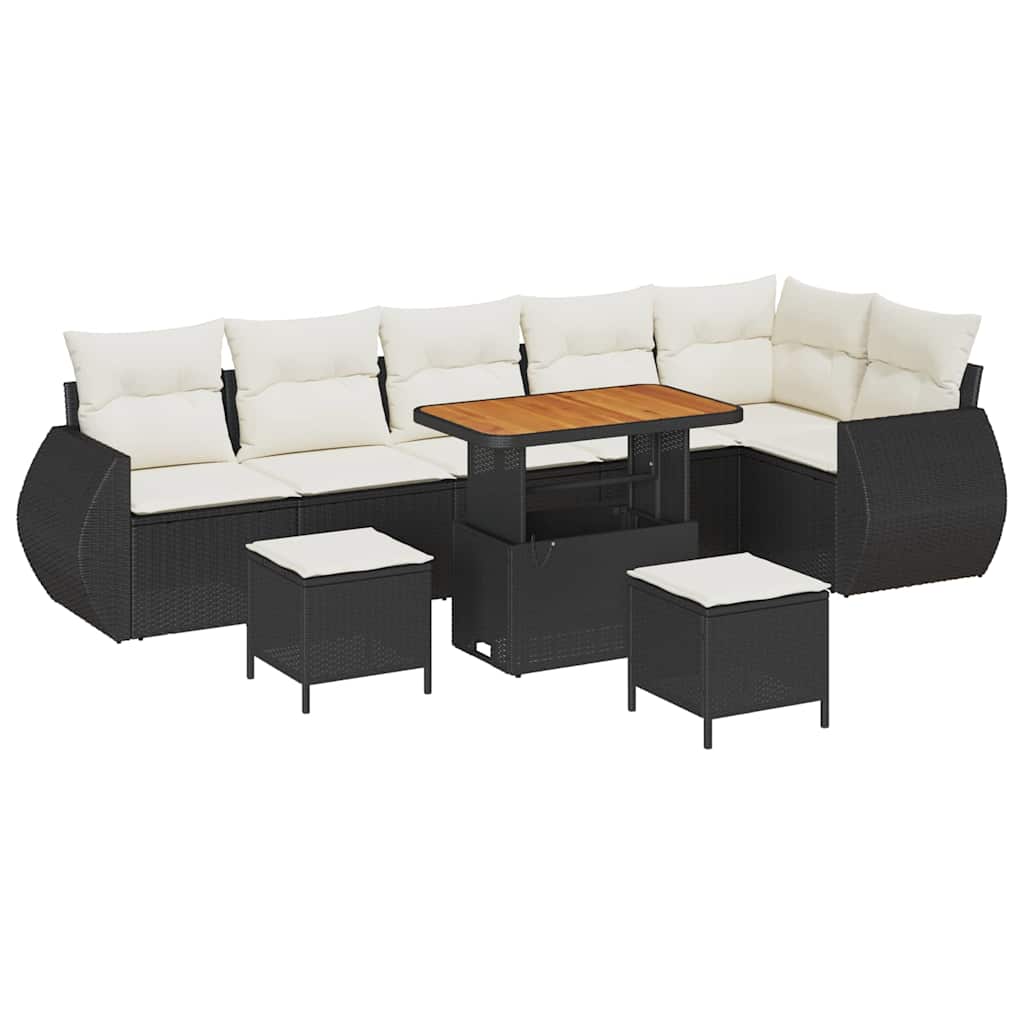 Havesofa Sæt 9 stk. Sort polyrattan