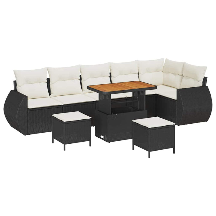 Havesofa Sæt 9 pcs Sort polyrattan