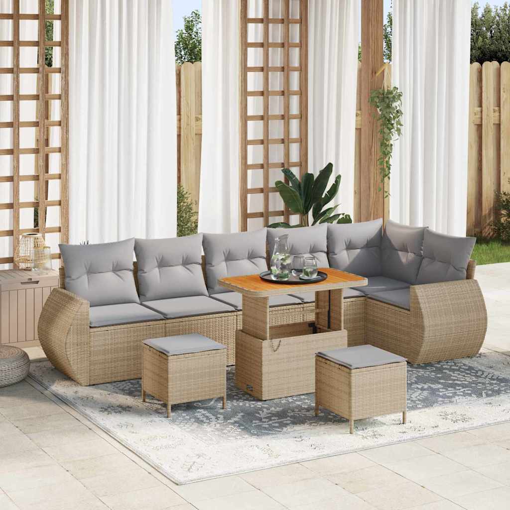 Havesofa Sæt 9 stk. Beige polyrattan