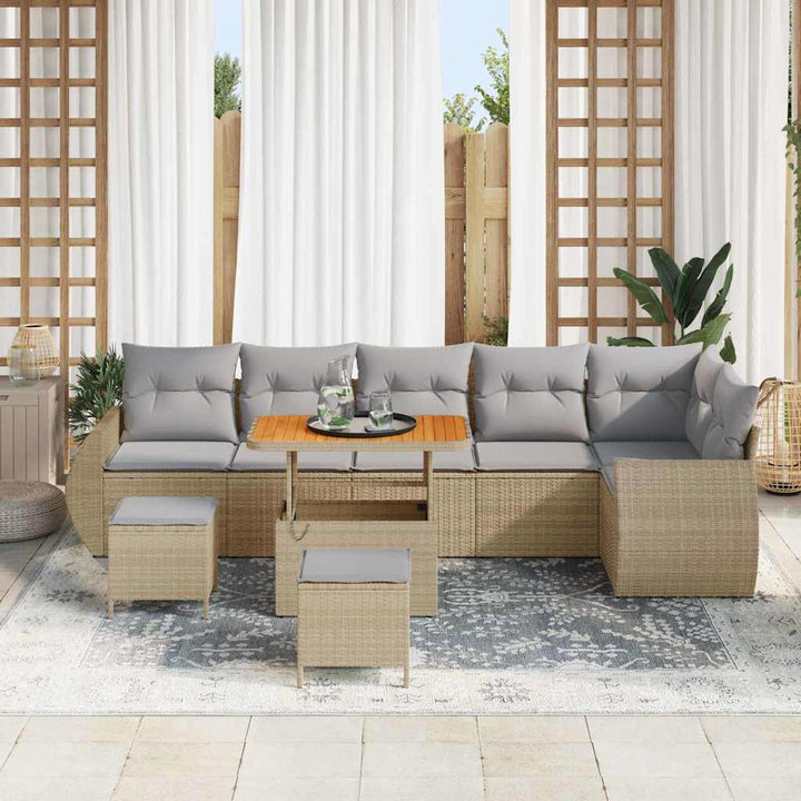 Havesofa Sæt 9 pcs Beige polyrattan