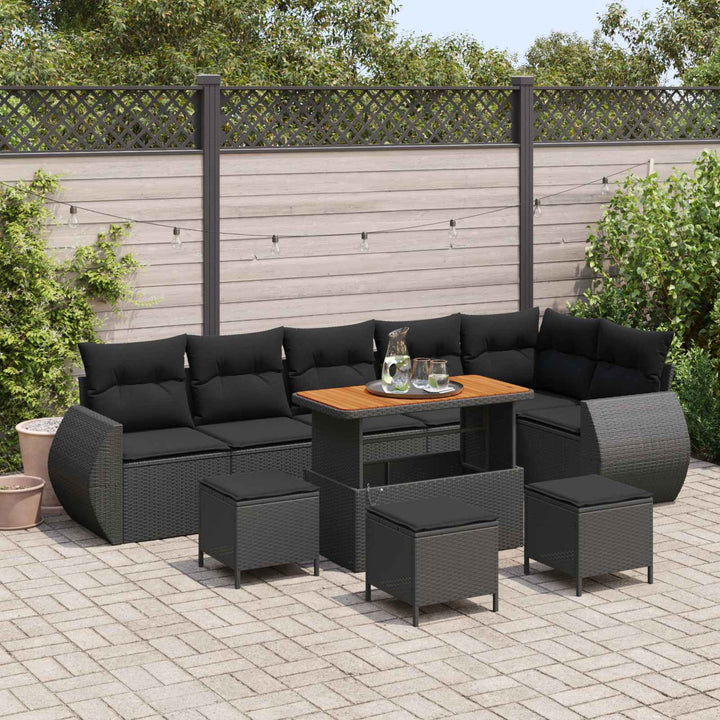 Havesofa Sæt 10 pcs Sort polyrattan