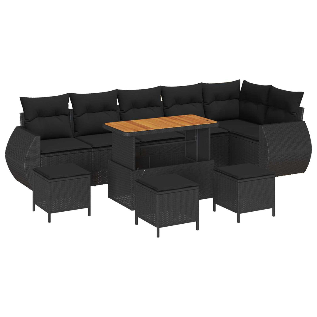 Havesofa Sæt 10 pcs Sort polyrattan