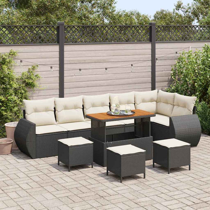 Havesofa Sæt 10 pcs Sort polyrattan