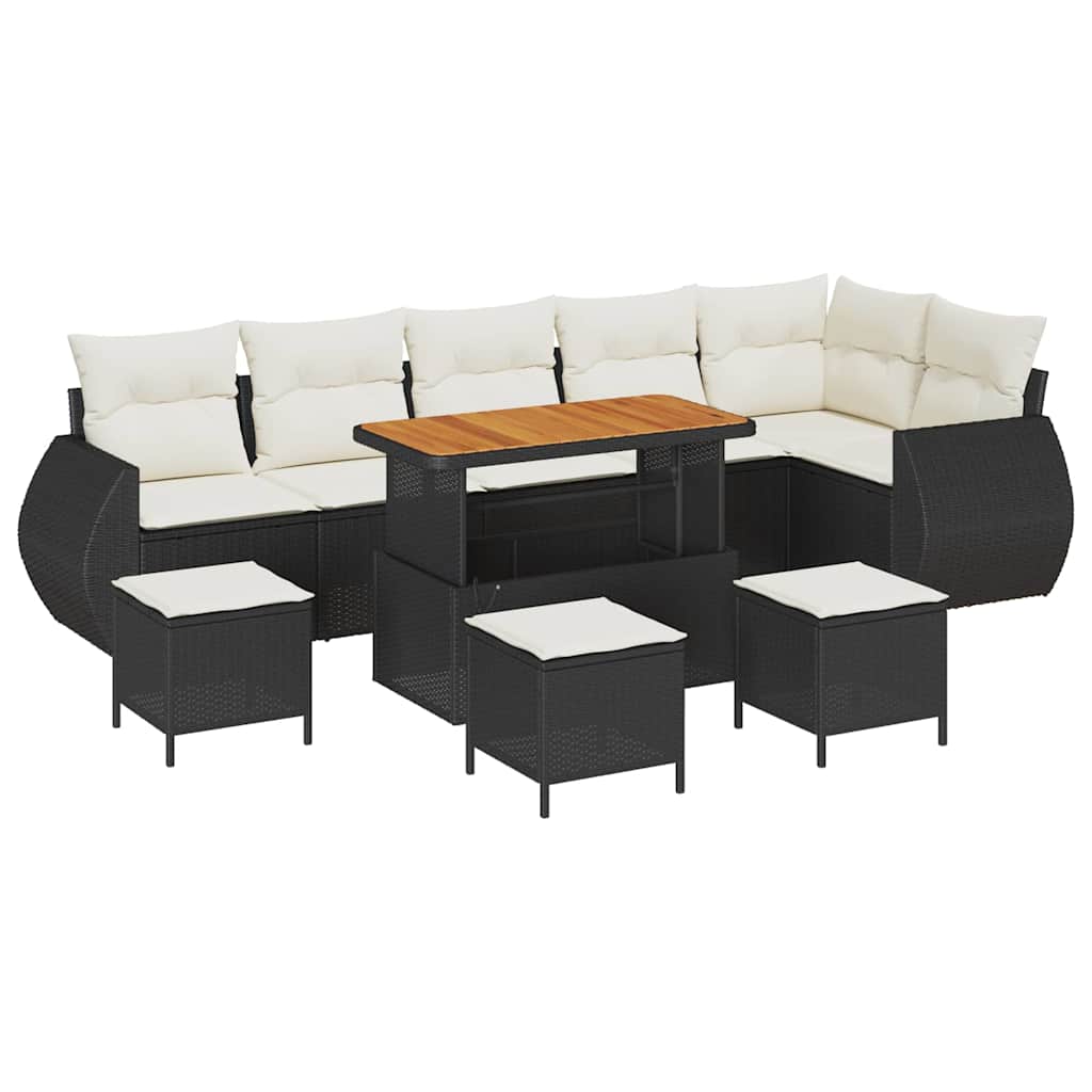 Havesofa Sæt 10 pcs Sort polyrattan