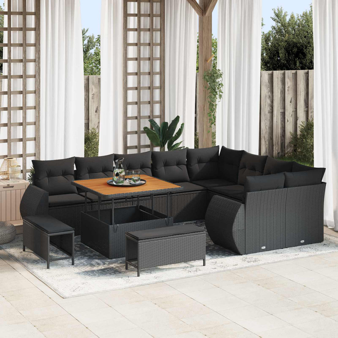 Havesofa Sæt 12 pcs Sort polyrattan