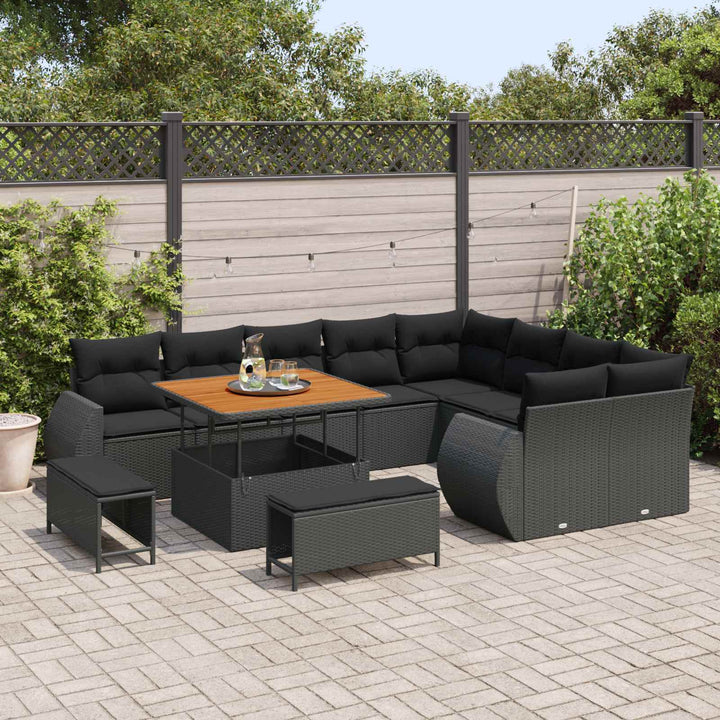 Havesofa Sæt 12 pcs Sort polyrattan