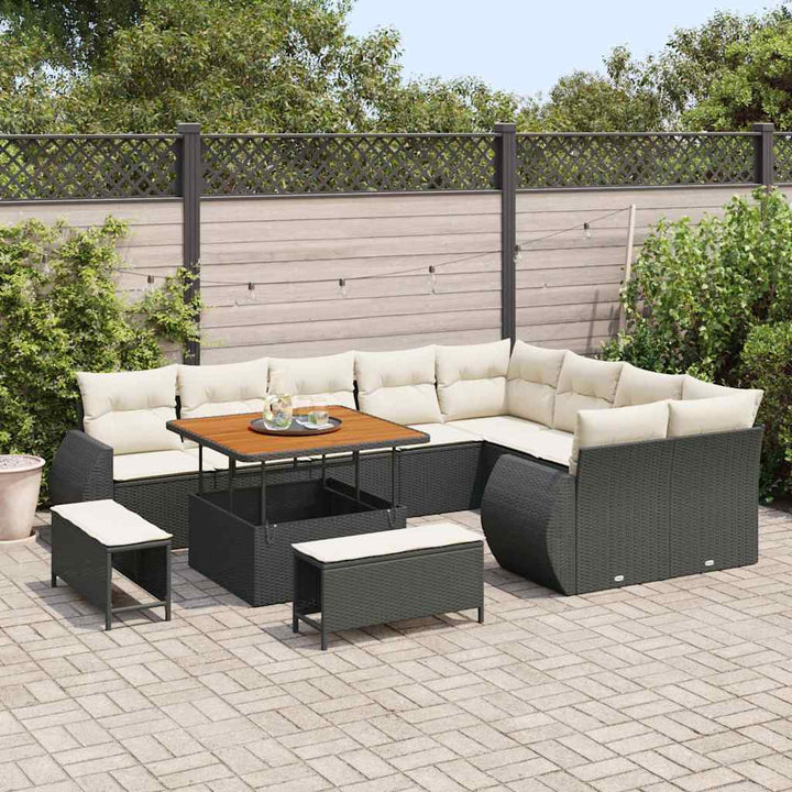 Havesofa Sæt 12 stk. Sort polyrattan