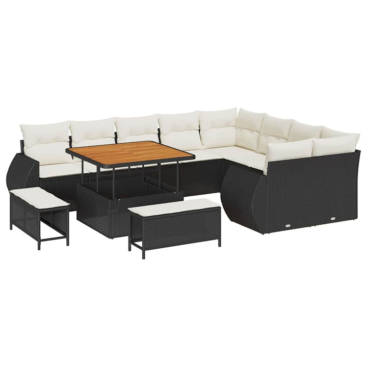 Havesofa Sæt 12 pcs Sort polyrattan
