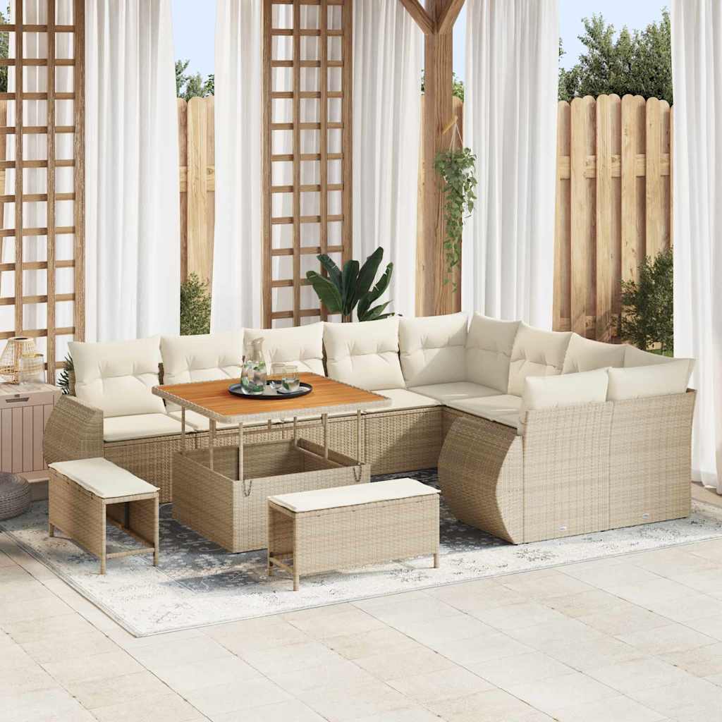 Havesofa Sæt 12 pcs Beige polyrattan