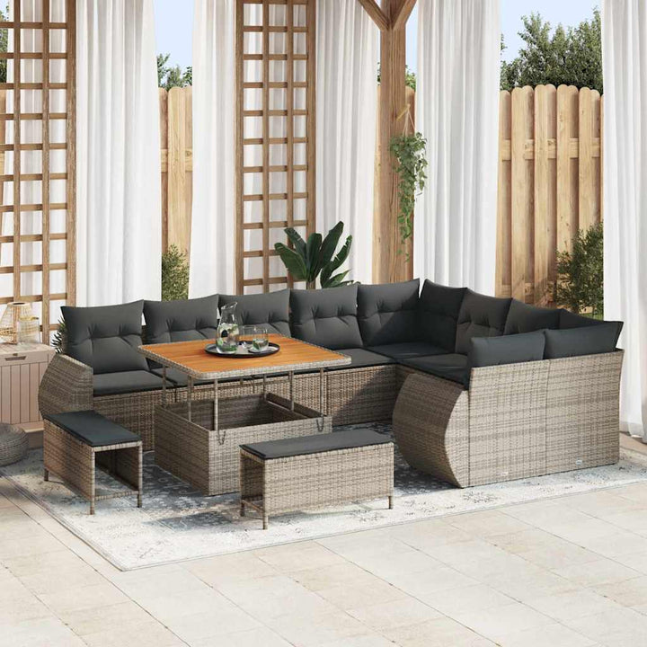 Havesofa Sæt 12 pcs Grå polyrattan