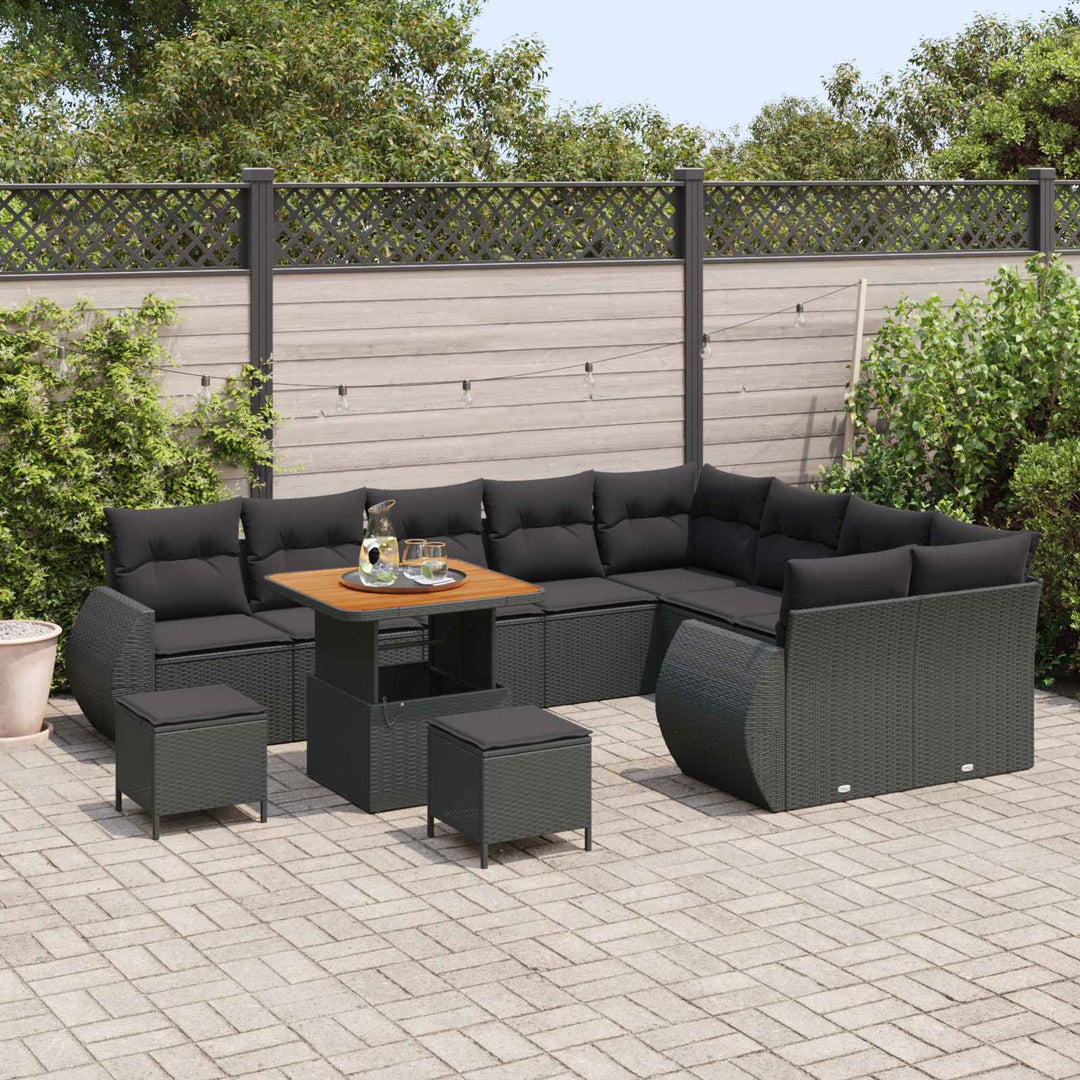 Havesofa Sæt 12 pcs Sort polyrattan