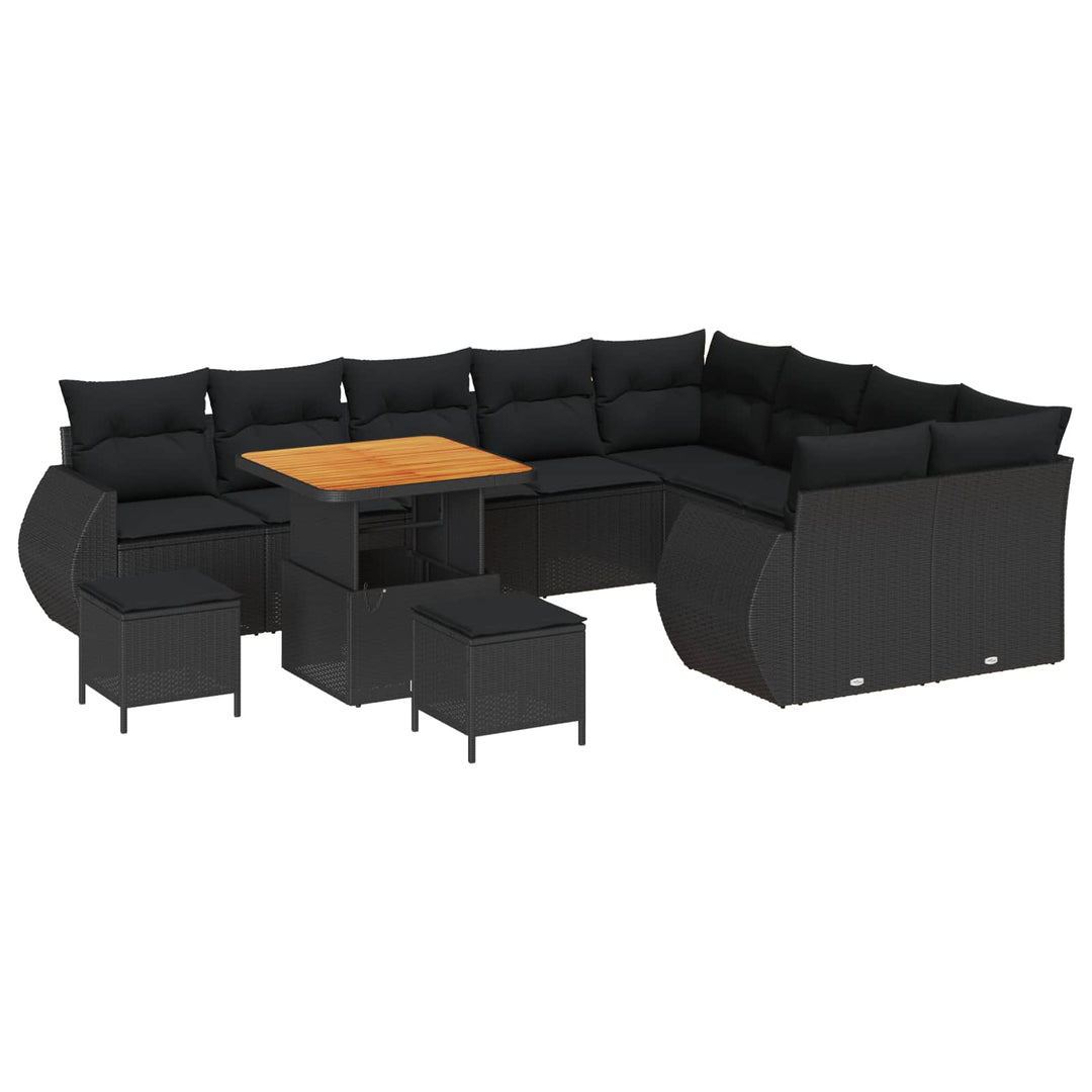 Havesofa Sæt 12 pcs Sort polyrattan