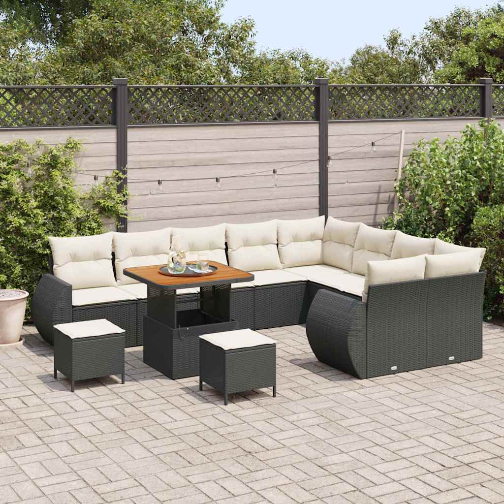 Havesofa Sæt 12 pcs Sort polyrattan