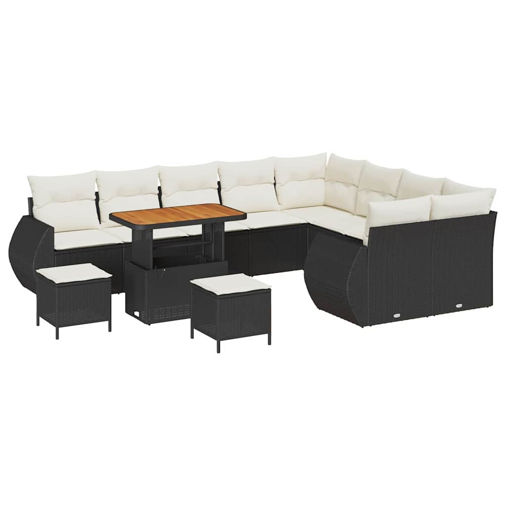 Havesofa Sæt 12 stk. Sort polyrattan
