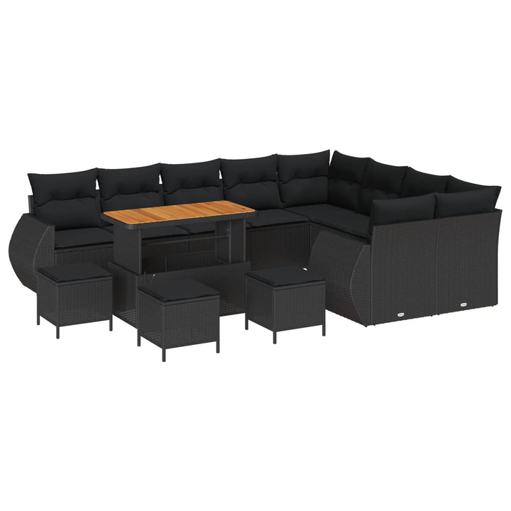 Havesofa Sæt 13 pcs Sort polyrattan