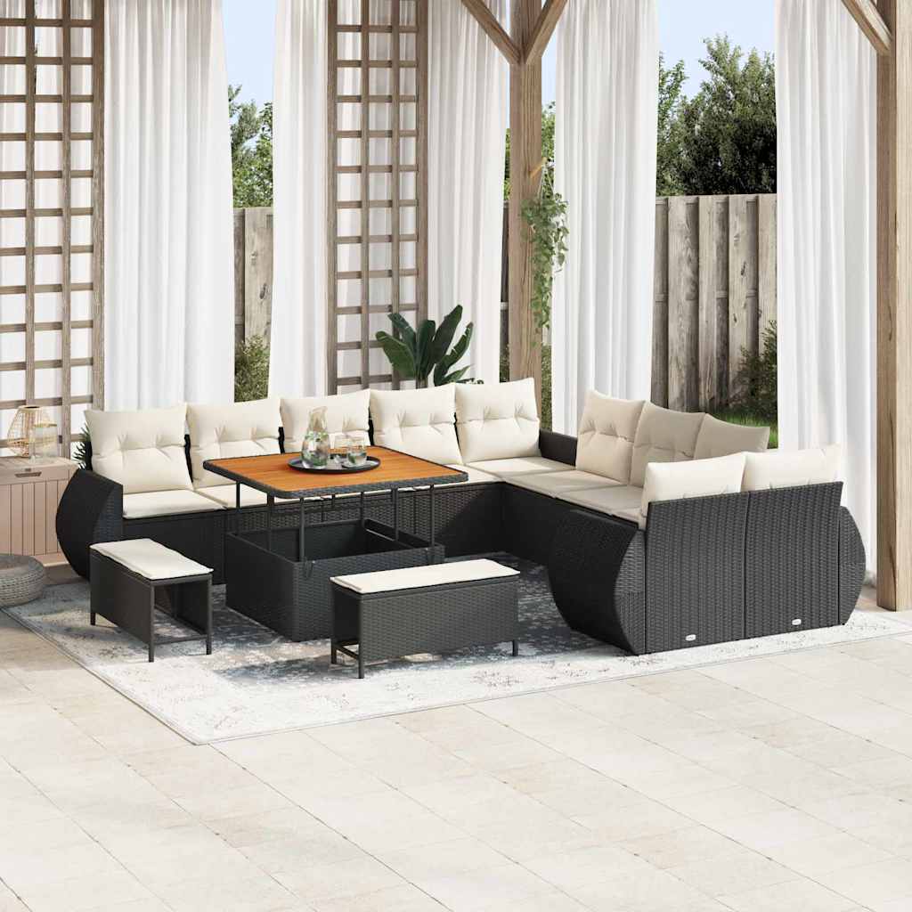 Havesofa Sæt 13 stk. Sort polyrattan