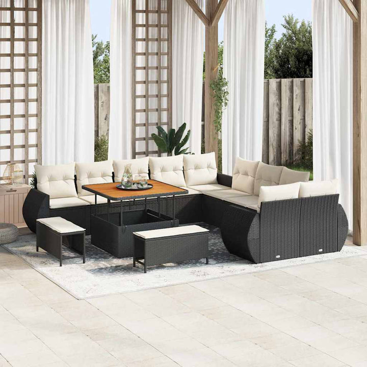 Havesofa Sæt 13 stk. Sort polyrattan