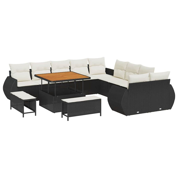 Havesofa Sæt 13 stk. Sort polyrattan