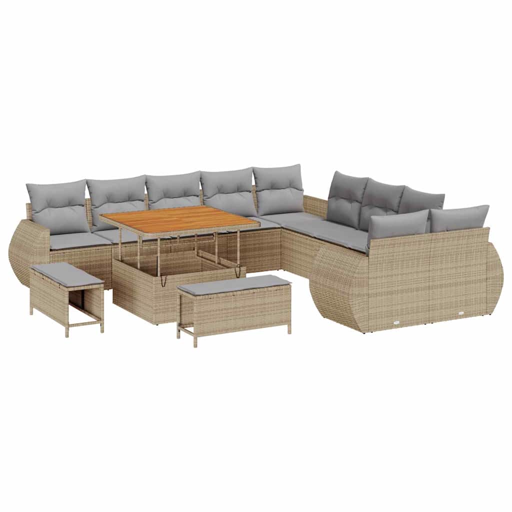 Havesofa Sæt 13 stk. Beige polyrattan