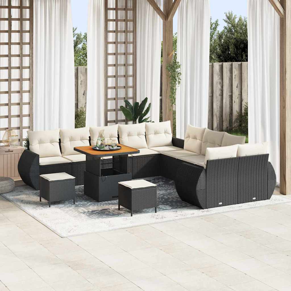 Havesofa Sæt 13 stk. Sort polyrattan