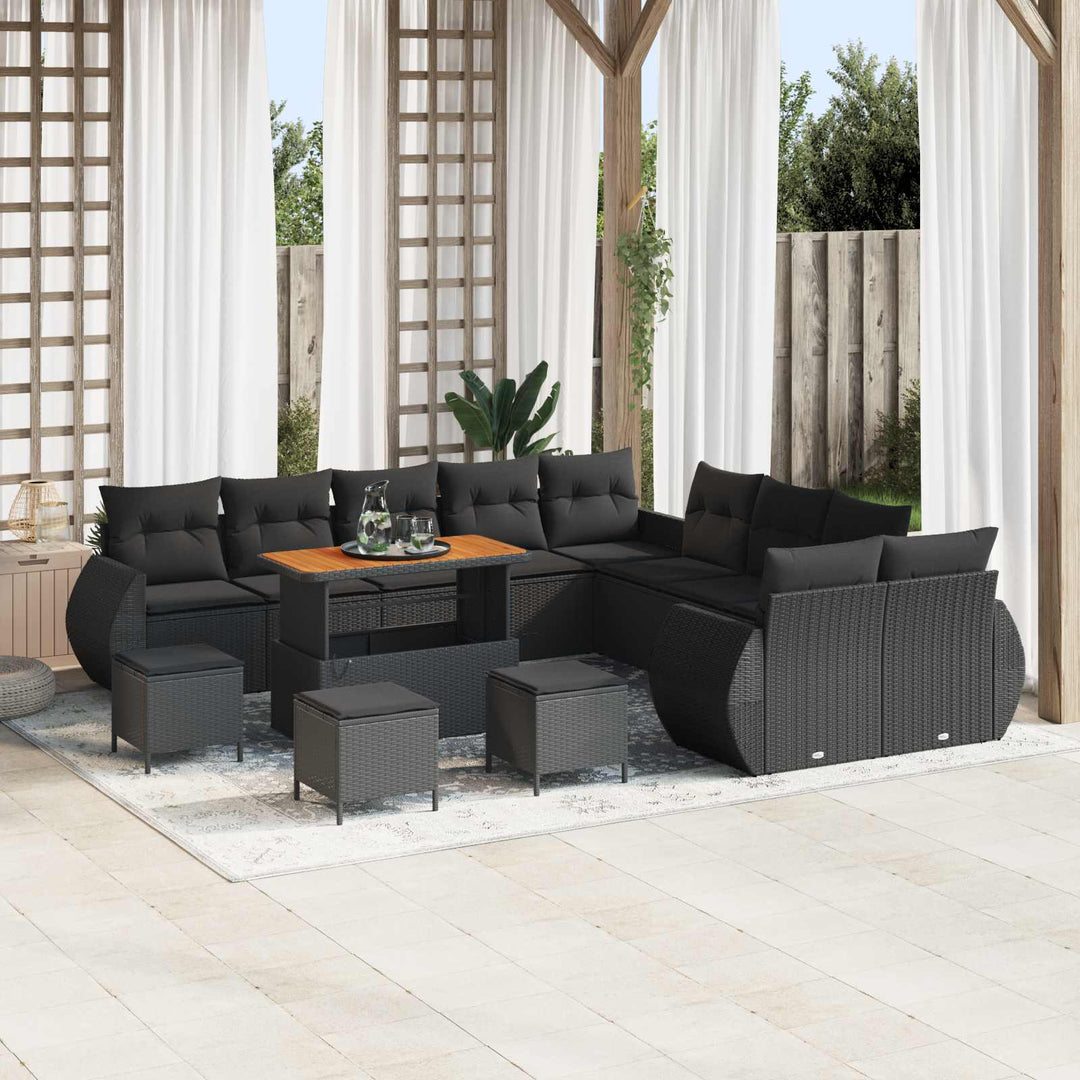 Havesofa Sæt 14 stk. Sort polyrattan
