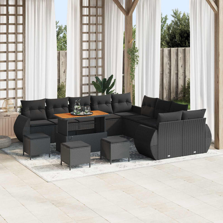 Havesofa Sæt 14 pcs Sort polyrattan