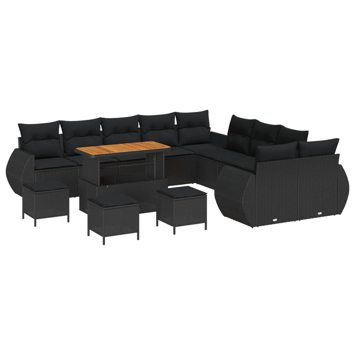 Havesofa Sæt 14 pcs Sort polyrattan
