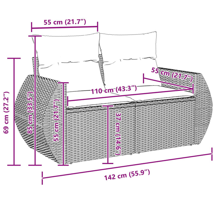 Havesofa Sæt 14 pcs Sort polyrattan