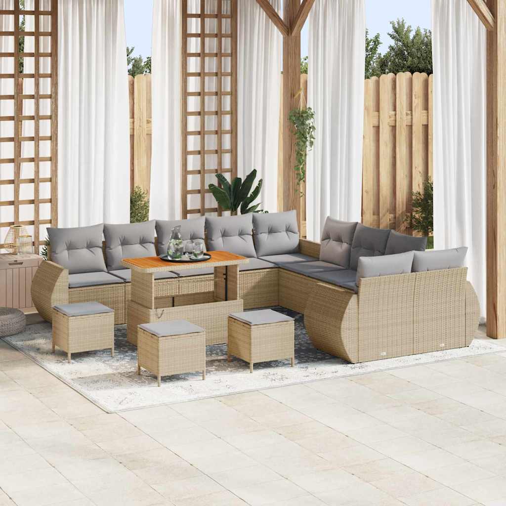 Havesofa Sæt 14 stk. Beige polyrattan